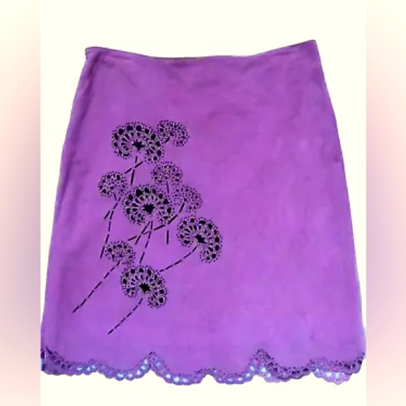 Vintage Purple Pink Leather Skirt with black cutout floral design - Picture 2 of 11